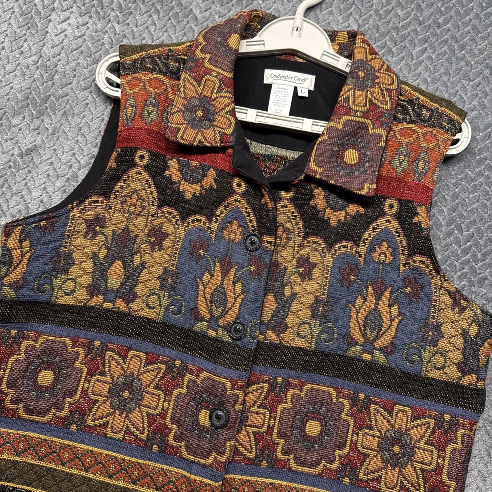 Vintage Coldwater Creek Tapestry Vest Large Southwestern Floral USA Grandma
